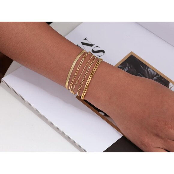 Golden Dainty Gold Bracelet Pack 14K Plated Paperclip Cuban Waterproof Paperclip - Picture 2 of 7